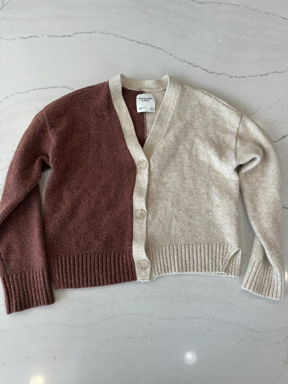 Abercrombie Color Block Brown/Cream Button Cardigan